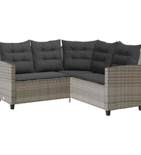 Gartensofa in L-Form mit Tisch und Kissen Grau Poly Rattan