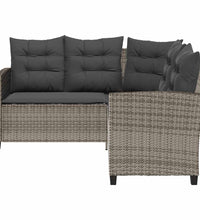 Gartensofa in L-Form mit Tisch und Kissen Grau Poly Rattan