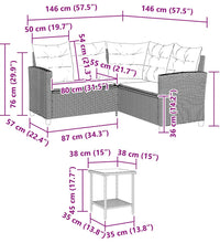 Gartensofa in L-Form mit Tisch und Kissen Grau Poly Rattan