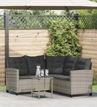 Gartensofa in L-Form mit Tisch und Kissen Grau Poly Rattan