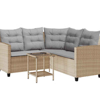 Gartensofa in L-Form mit Tisch und Kissen Beige Poly Rattan