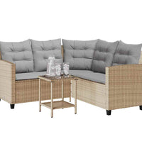 Gartensofa in L-Form mit Tisch und Kissen Beige Poly Rattan