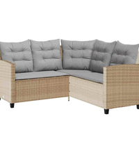 Gartensofa in L-Form mit Tisch und Kissen Beige Poly Rattan