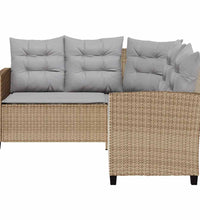 Gartensofa in L-Form mit Tisch und Kissen Beige Poly Rattan