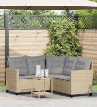 Gartensofa in L-Form mit Tisch und Kissen Beige Poly Rattan