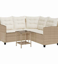 Gartensofa in L-Form mit Tisch und Kissen Beige Poly Rattan