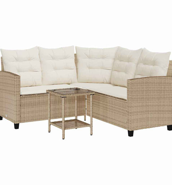 Gartensofa in L-Form mit Tisch und Kissen Beige Poly Rattan
