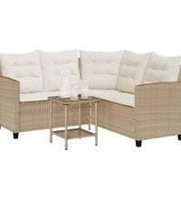 Gartensofa in L-Form mit Tisch und Kissen Beige Poly Rattan
