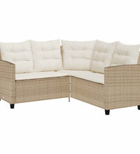 Gartensofa in L-Form mit Tisch und Kissen Beige Poly Rattan