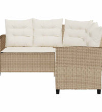 Gartensofa in L-Form mit Tisch und Kissen Beige Poly Rattan