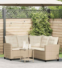 Gartensofa in L-Form mit Tisch und Kissen Beige Poly Rattan