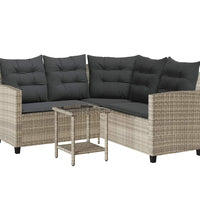 Gartensofa in L-Form mit Tisch und Kissen Hellgrau Poly Rattan