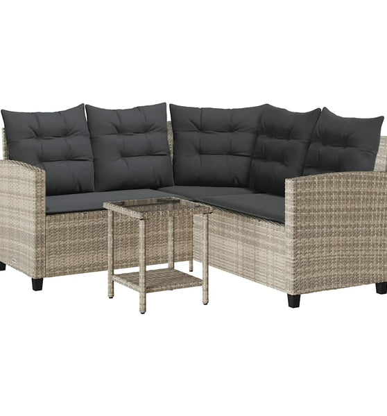 Gartensofa in L-Form mit Tisch und Kissen Hellgrau Poly Rattan