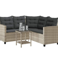 Gartensofa in L-Form mit Tisch und Kissen Hellgrau Poly Rattan