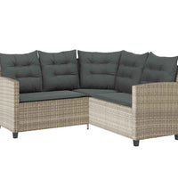 Gartensofa in L-Form mit Tisch und Kissen Hellgrau Poly Rattan
