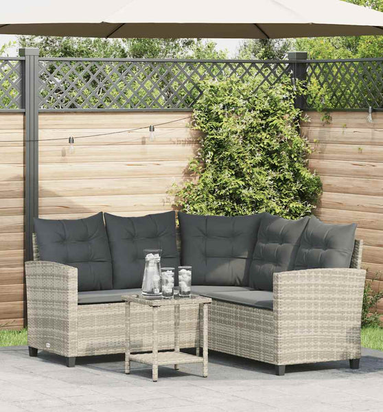 Gartensofa in L-Form mit Tisch und Kissen Hellgrau Poly Rattan