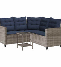 Gartensofa in L-Form mit Tisch und Kissen Grau Poly Rattan
