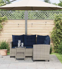 Gartensofa in L-Form mit Tisch und Kissen Grau Poly Rattan