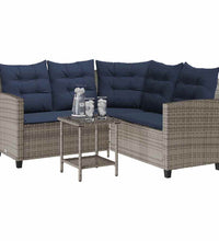 Gartensofa in L-Form mit Tisch und Kissen Grau Poly Rattan