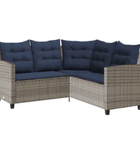 Gartensofa in L-Form mit Tisch und Kissen Grau Poly Rattan