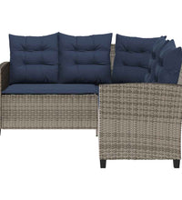 Gartensofa in L-Form mit Tisch und Kissen Grau Poly Rattan