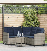 Gartensofa in L-Form mit Tisch und Kissen Grau Poly Rattan