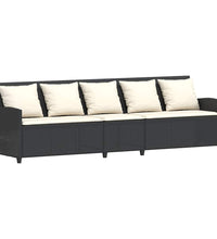 Gartensofa 5-Sitzer mit Kissen Schwarz Poly Rattan