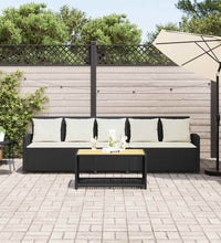 Gartensofa 5-Sitzer mit Kissen Schwarz Poly Rattan