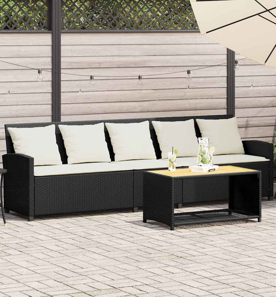 Gartensofa 5-Sitzer mit Kissen Schwarz Poly Rattan
