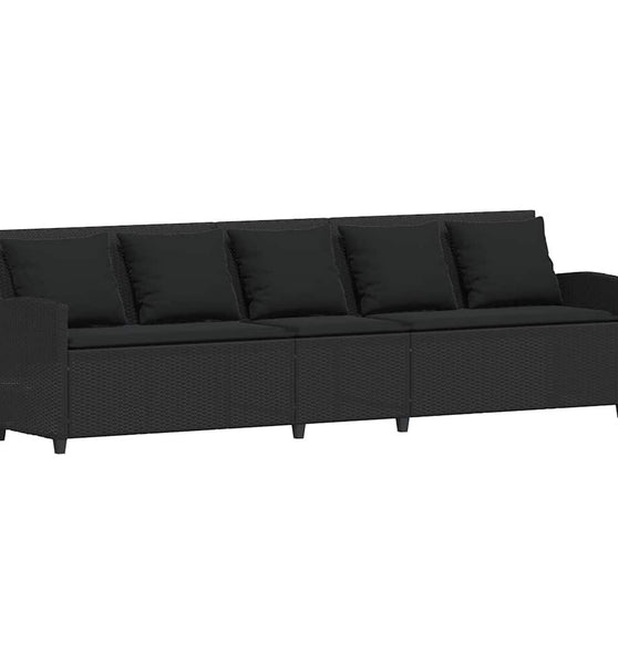 Gartensofa 5-Sitzer mit Kissen Schwarz Poly Rattan