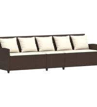 Gartensofa 5-Sitzer mit Kissen Braun Poly Rattan