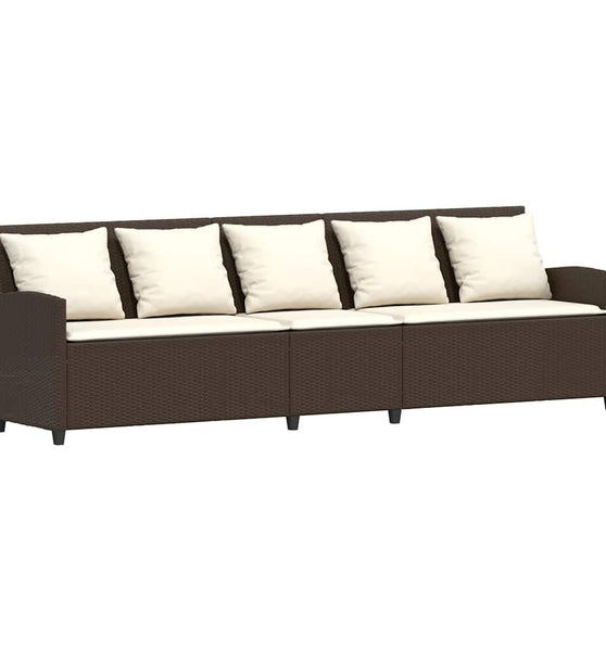 Gartensofa 5-Sitzer mit Kissen Braun Poly Rattan