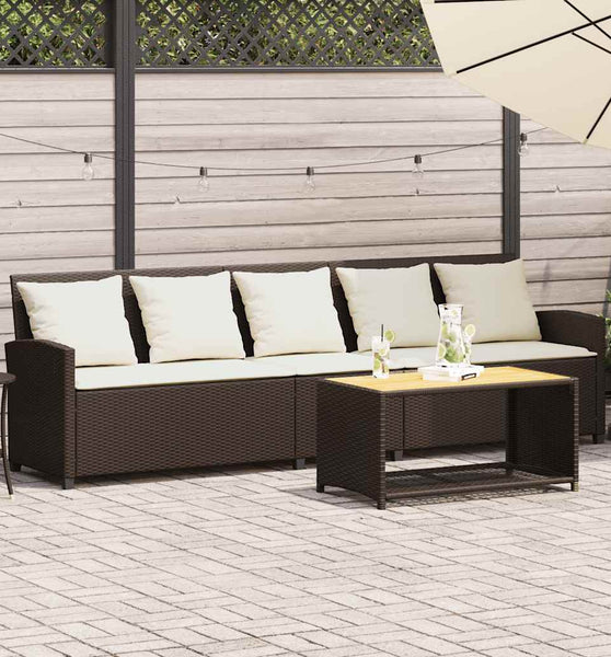 Gartensofa 5-Sitzer mit Kissen Braun Poly Rattan