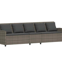 Gartensofa 5-Sitzer mit Kissen Grau Poly Rattan