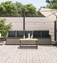 Gartensofa 5-Sitzer mit Kissen Grau Poly Rattan