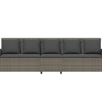 Gartensofa 5-Sitzer mit Kissen Grau Poly Rattan