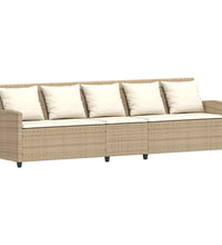 Gartensofa 5-Sitzer mit Kissen Beige Poly Rattan