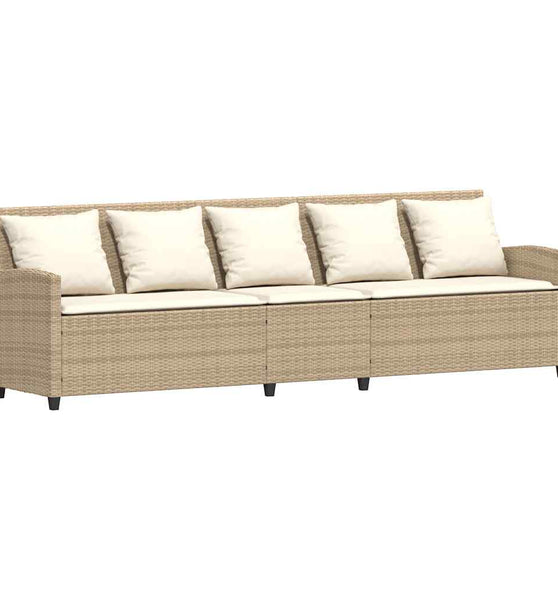 Gartensofa 5-Sitzer mit Kissen Beige Poly Rattan