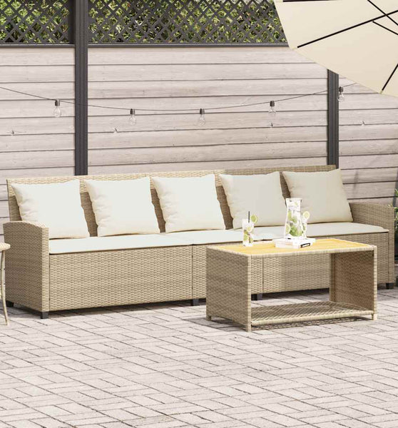 Gartensofa 5-Sitzer mit Kissen Beige Poly Rattan