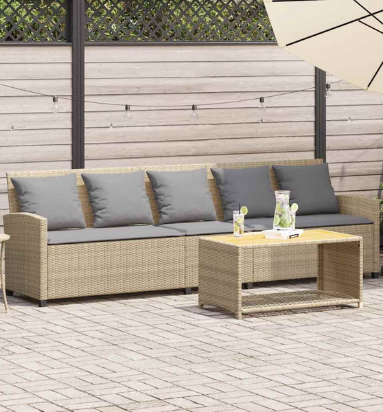 Gartensofa 5-Sitzer mit Kissen Beige Poly Rattan