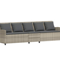 Gartensofa 5-Sitzer mit Kissen Hellgrau Poly Rattan