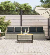 Gartensofa 5-Sitzer mit Kissen Hellgrau Poly Rattan