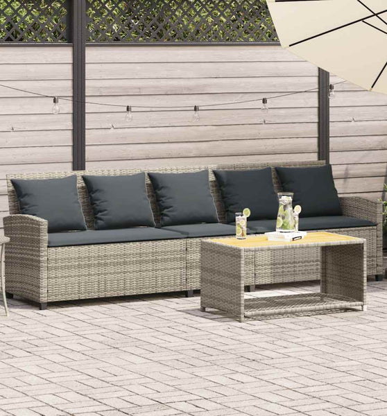 Gartensofa 5-Sitzer mit Kissen Hellgrau Poly Rattan