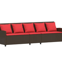 Gartensofa 5-Sitzer mit Kissen Braun Poly Rattan