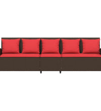 Gartensofa 5-Sitzer mit Kissen Braun Poly Rattan