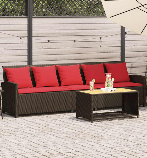 Gartensofa 5-Sitzer mit Kissen Braun Poly Rattan