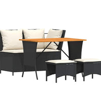 4-tlg. Garten-Essgruppe mit Kissen Schwarz Poly Rattan