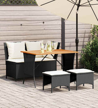 4-tlg. Garten-Essgruppe mit Kissen Schwarz Poly Rattan