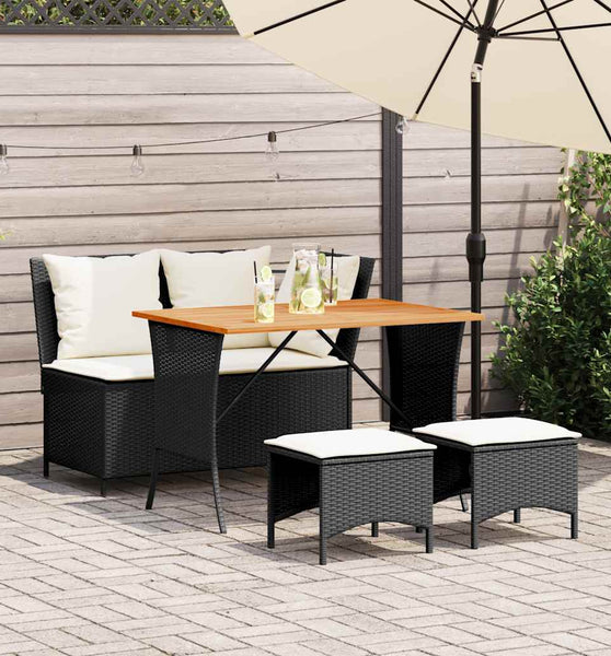 4-tlg. Garten-Essgruppe mit Kissen Schwarz Poly Rattan