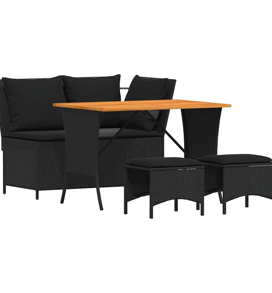 4-tlg. Garten-Essgruppe mit Kissen Schwarz Poly Rattan